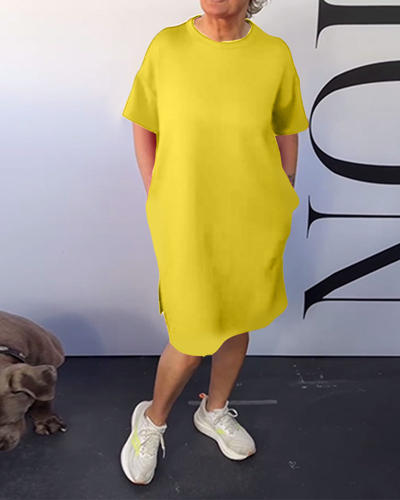 Robe Col Rond Décontractée Manches Courtes Simple