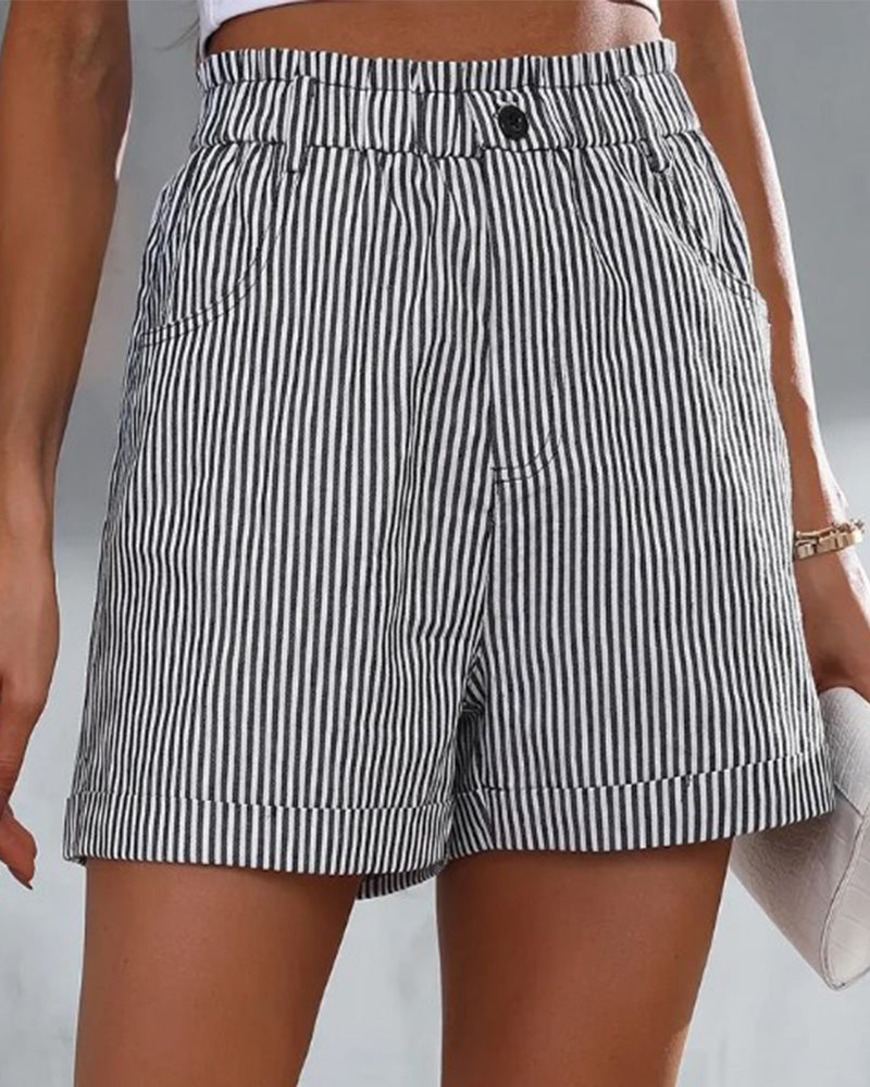 Short imprimé à rayures taille haute