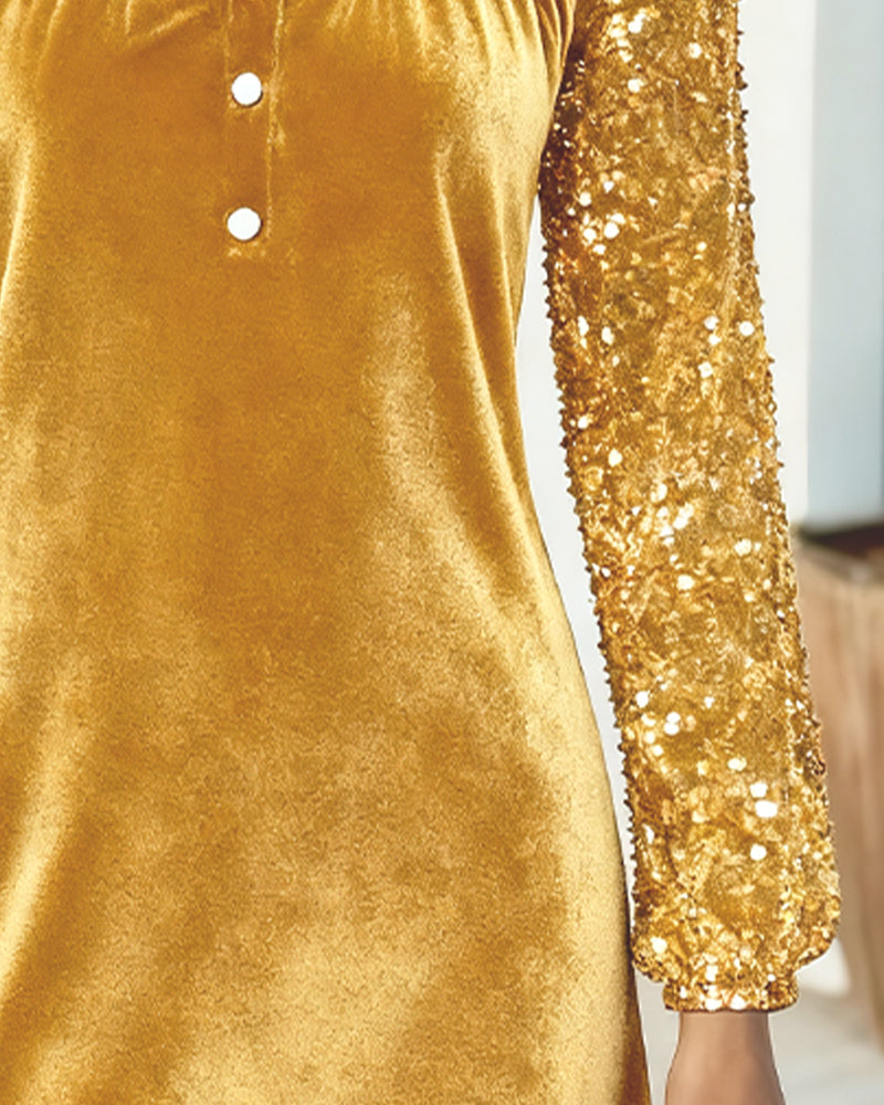 Robe Patchwork En Velours À Paillettes