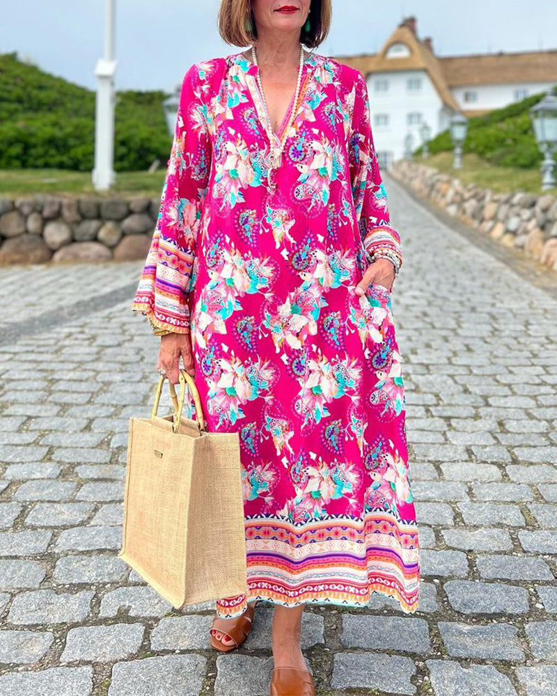 Robe ample à manches longues et col en V