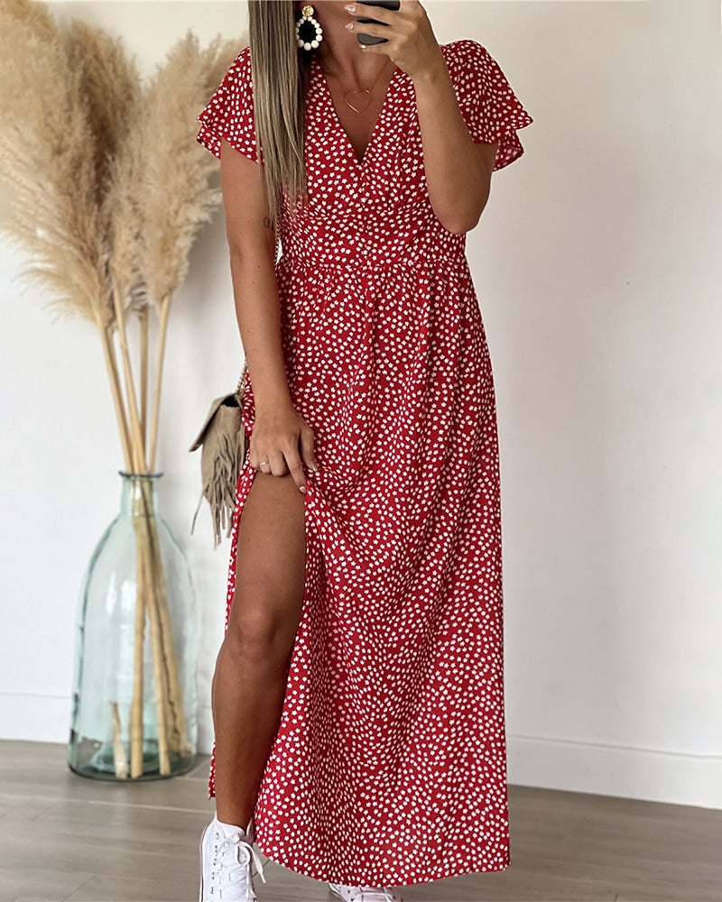 Robe longue imprimée à encolure en V
