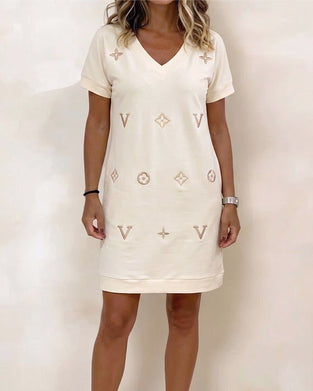 Robe Mode Col En V Manches Courtes