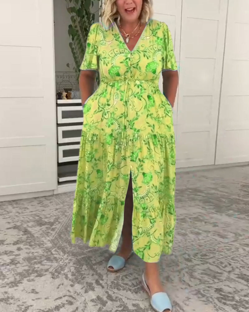 Robe à manches courtes avec poches et imprimé