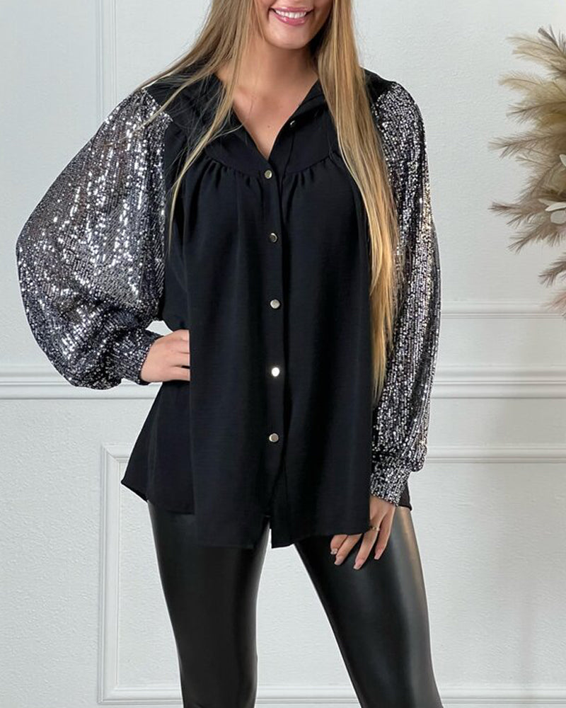 Chemise boutonnée à sequins patchwork
