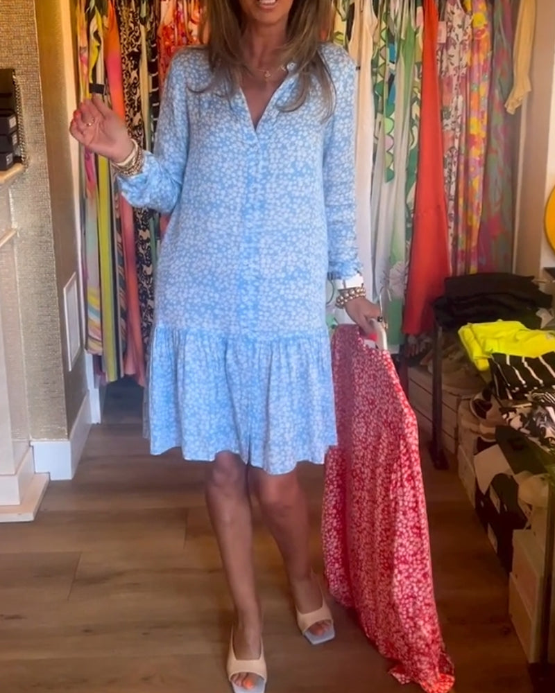 Robe à col en V et imprimé floral