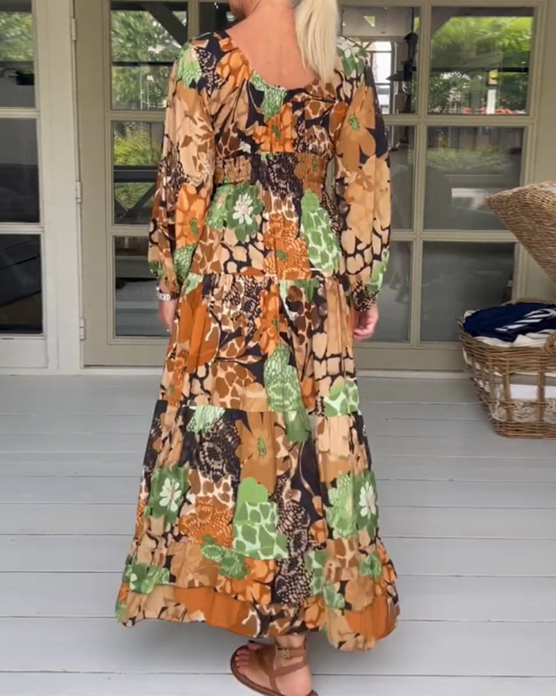 Robe imprimée manches longues col V