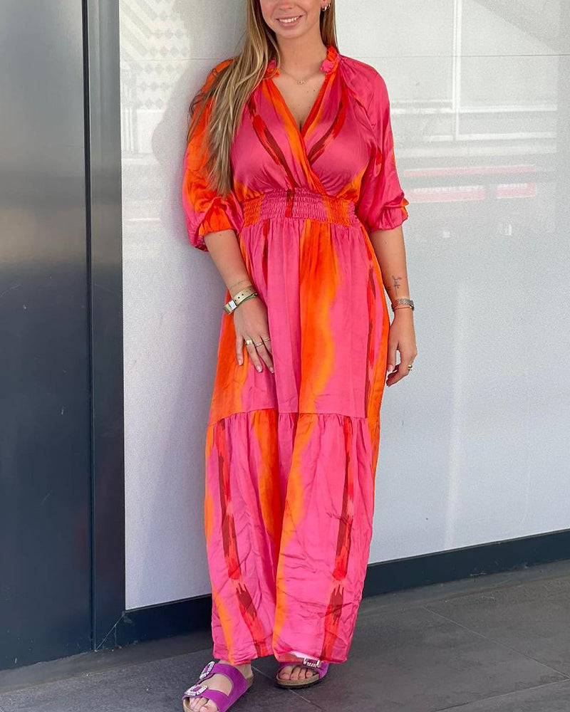 Robe manches 3/4 col v