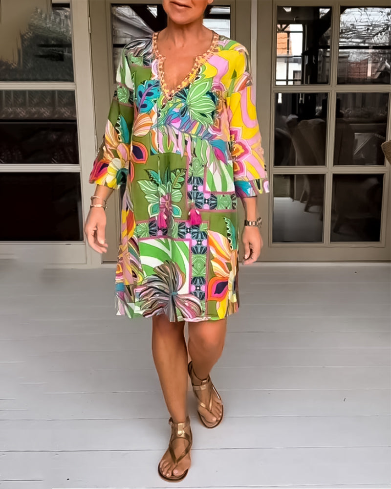 Robe décontractée à imprimé fleurs et herbes