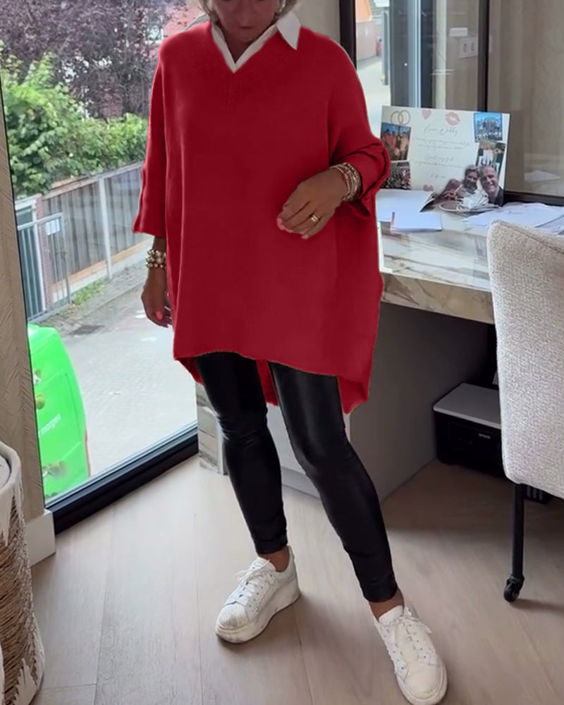 Pull Avec Caractéristiques Col V, Boutonné Et Asymétrique