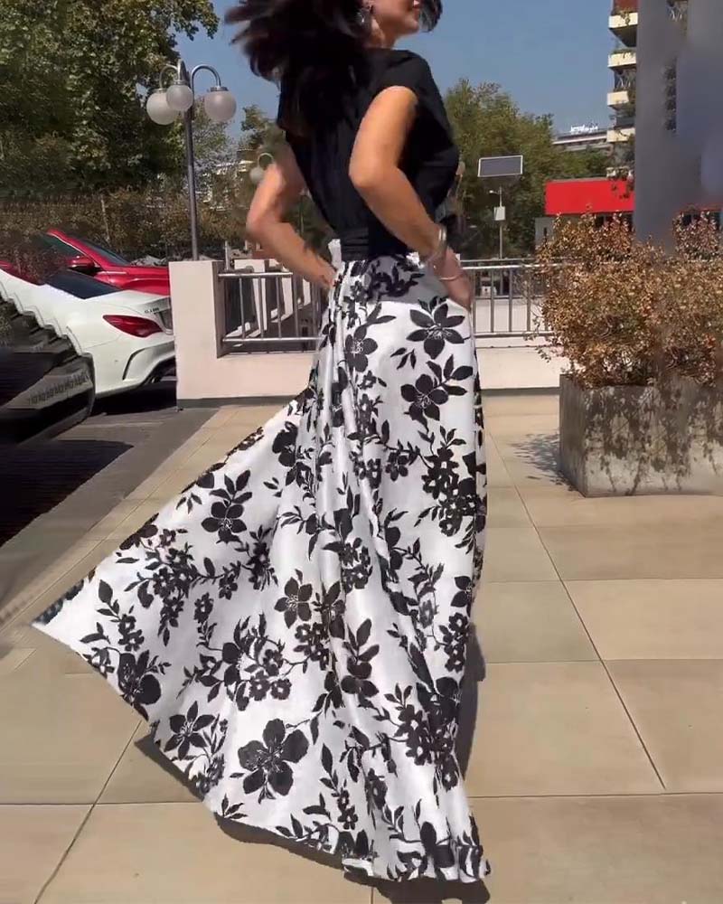 Robe élégante à imprimé floral et manches raglan en V profond