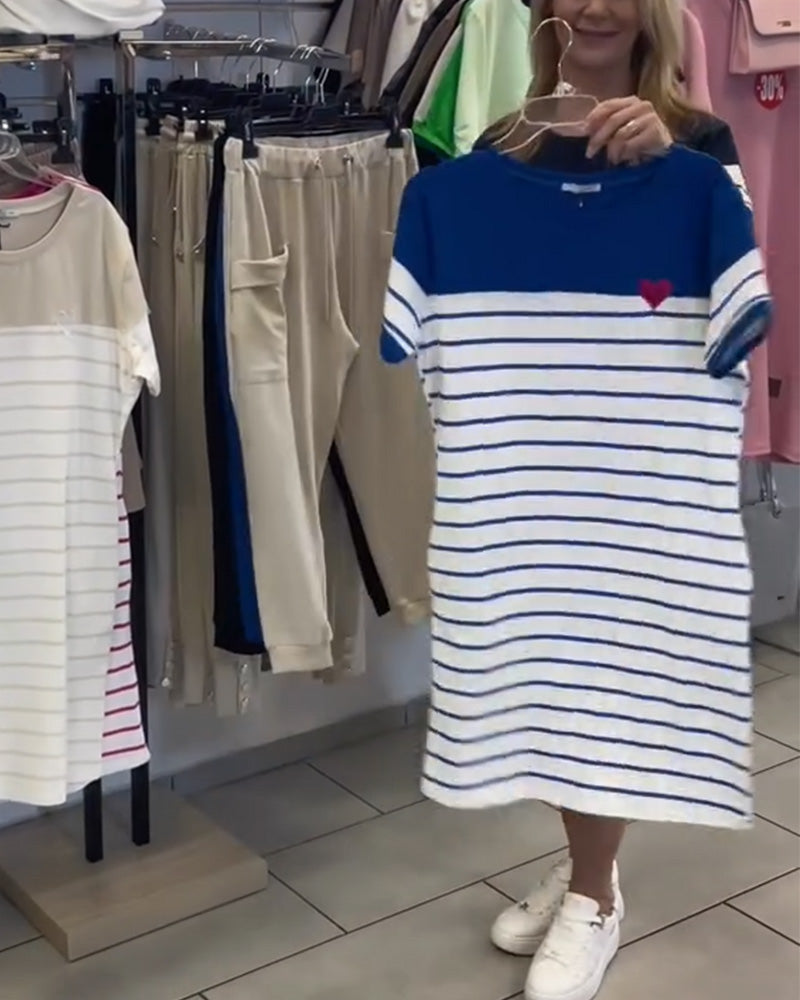 Robe Col Rond Décontracté Rayé