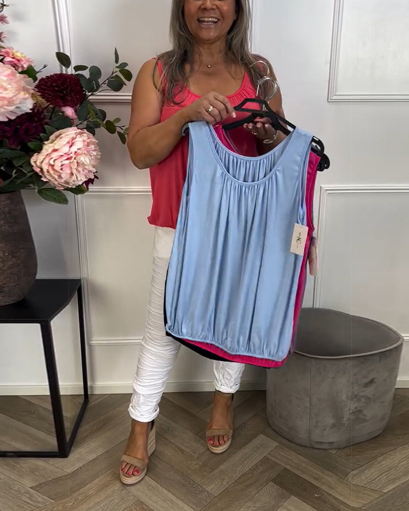 Débardeur Sans Manches Uni Plissé