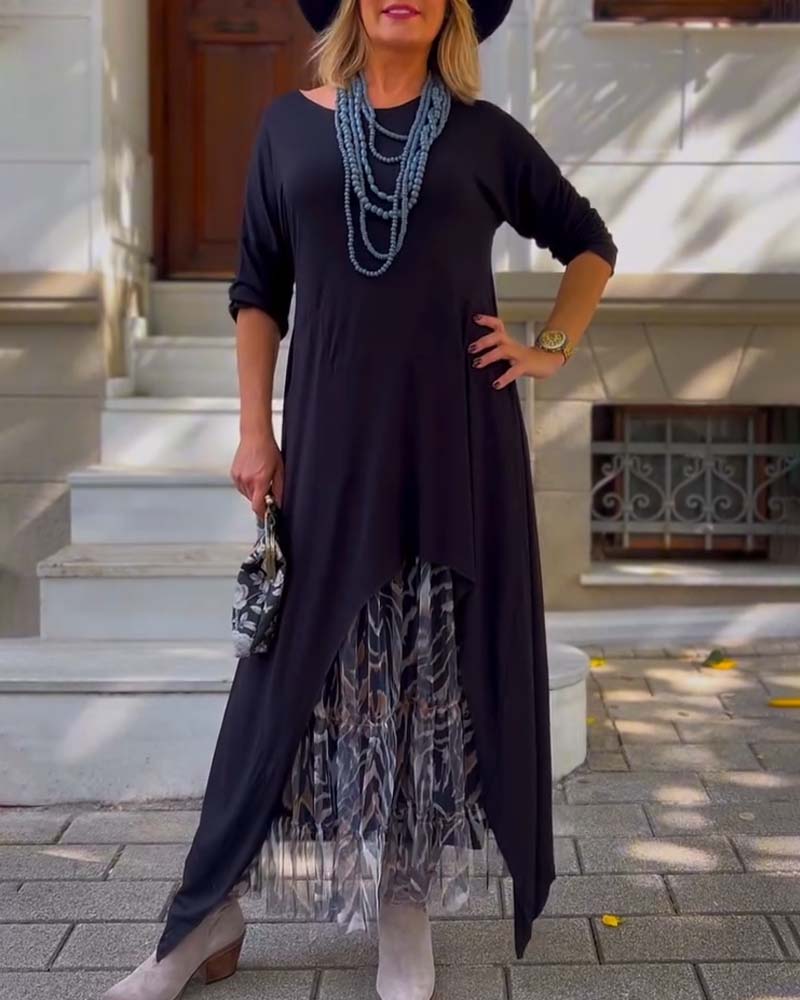 Robe À Manches Longues De Couleur Unie Irrégulière