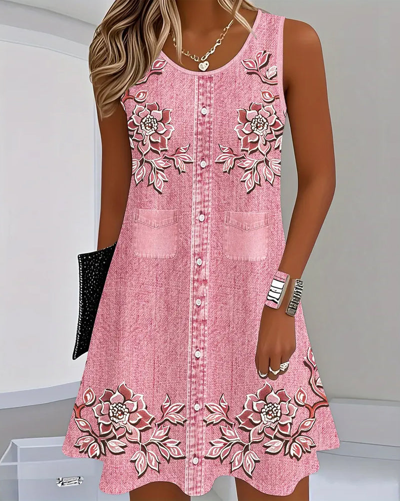 Robe Sans Manches Imitation Denim