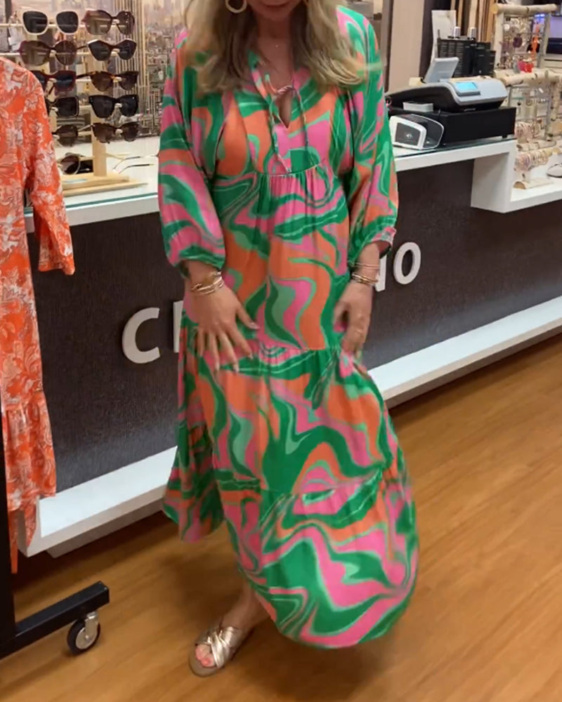 Robe longue imprimée à encolure en V