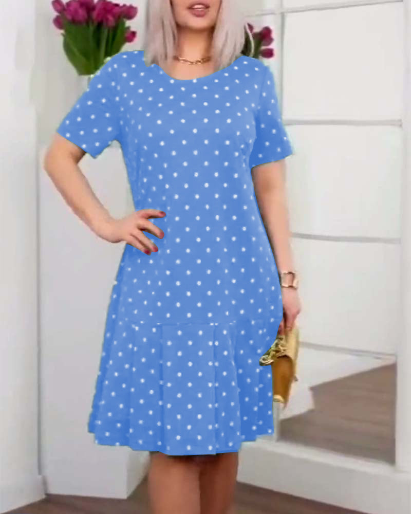 Robe décontractée à manches courtes et imprimé à pois