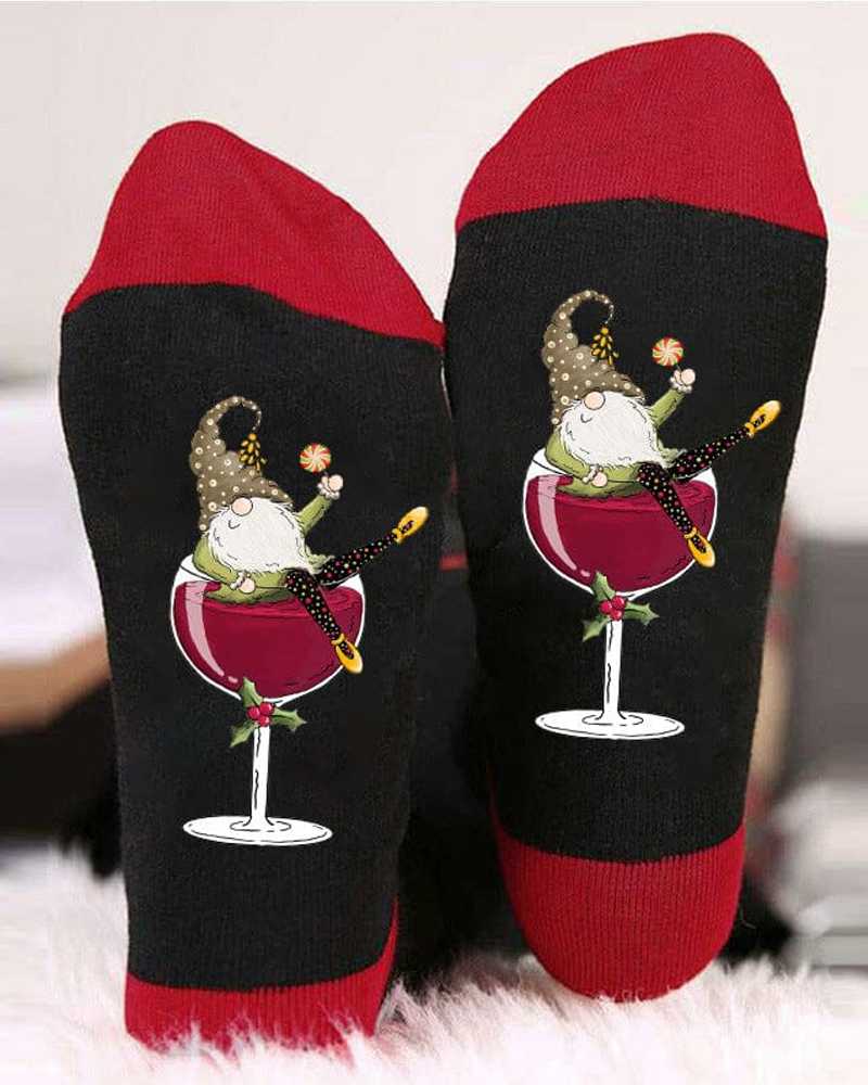 �Chaussettes de Noël unisexes avec des lutins et des verres à vin�