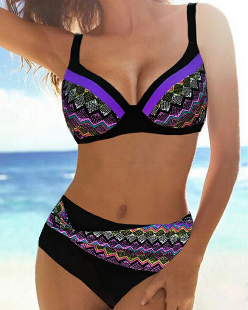 Bikini push up taille haute à imprimé rayé