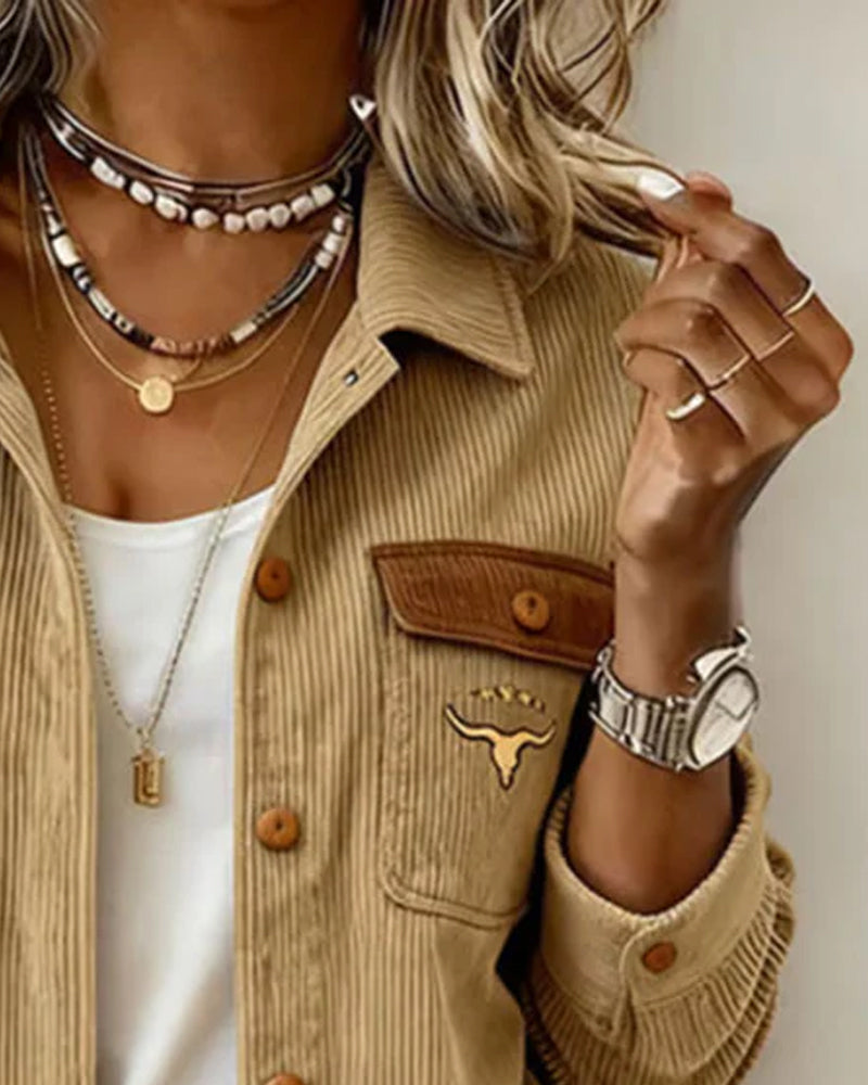 Veste Velours Côtelé Boutonné Revers