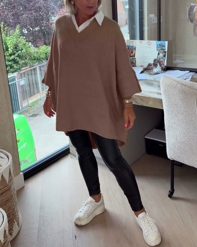 Pull Avec Caractéristiques Col V, Boutonné Et Asymétrique