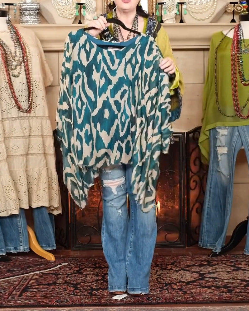 Blouse Manches Chauve-Souris Imprimé Manches Longues