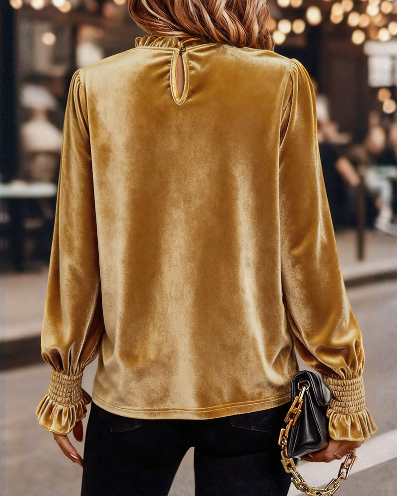 Haut Ruché Velours Manches Longues