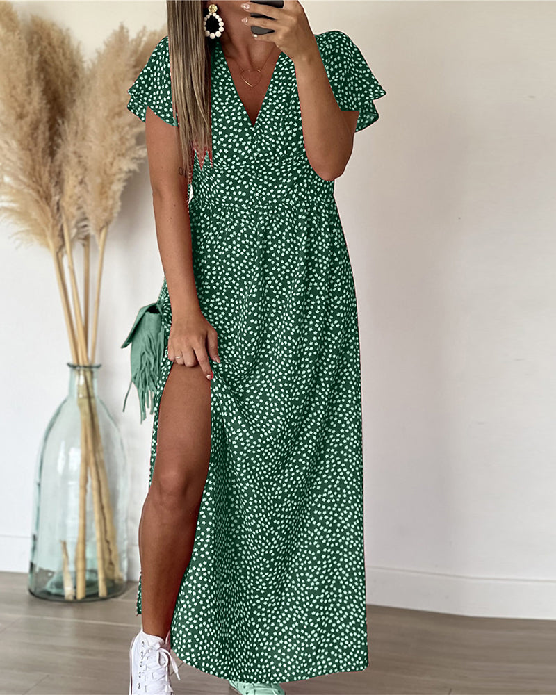 Robe longue imprimée à encolure en V