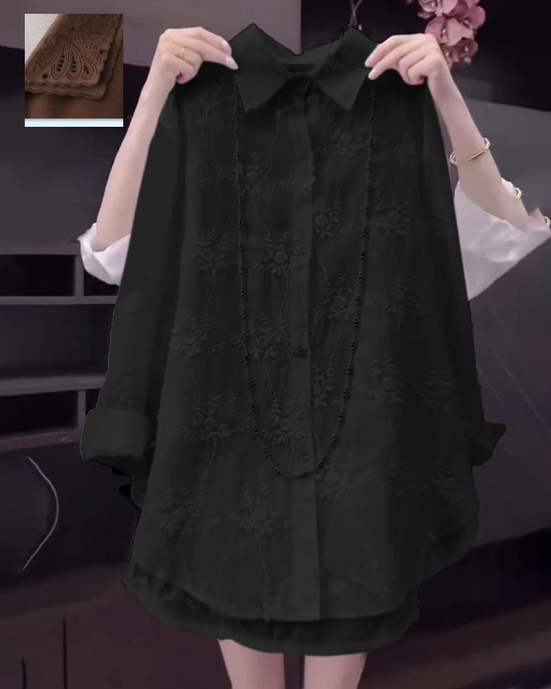 Chemise Uni Brodée Épaules Tombées