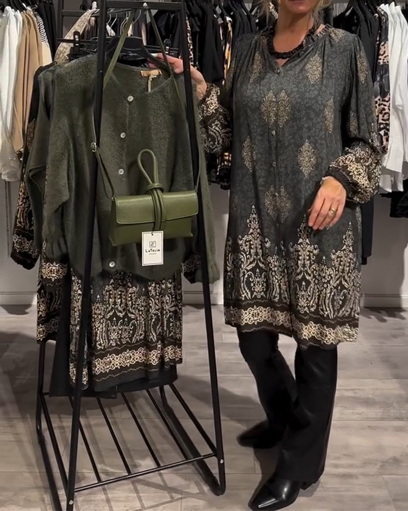 Robe à imprimé vintage boutonnée à revers