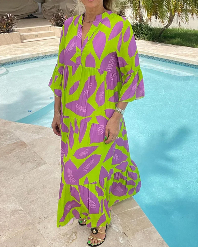 Robe imprimé feuilles à manches courtes