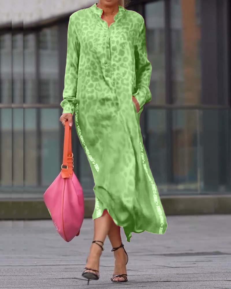 Robe Manches Longues Imprimé Léopard Fente