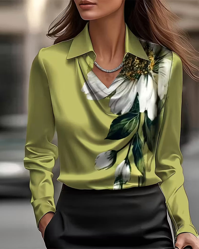 Blouse Revers Épaule Droite Imprimée