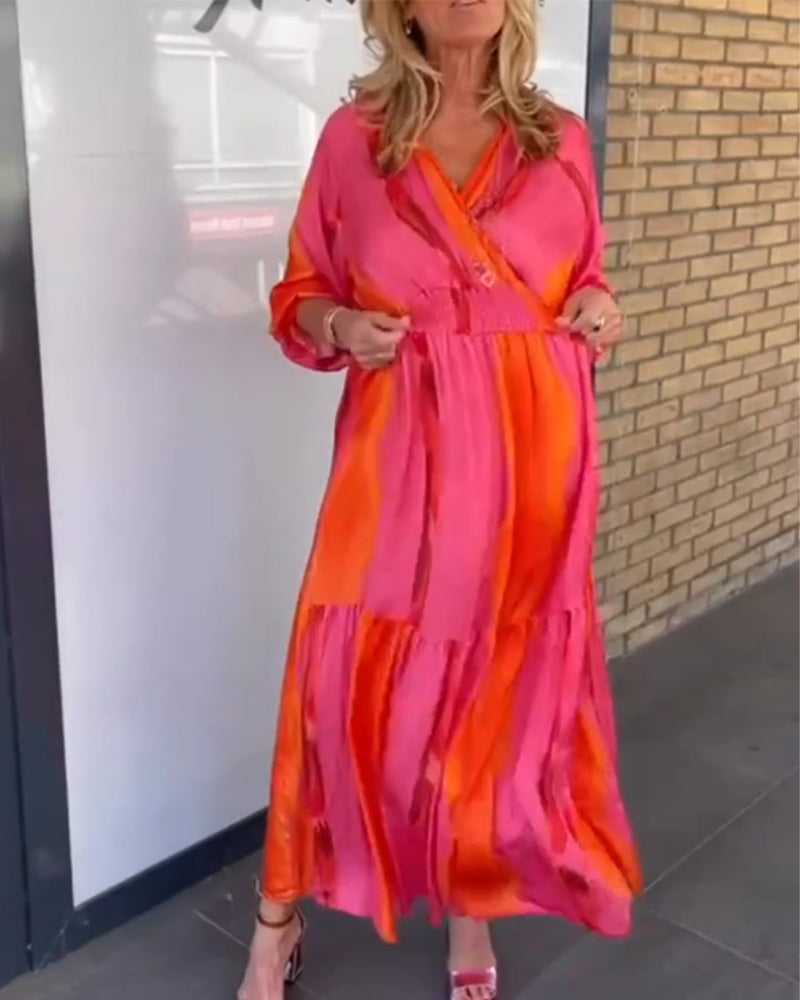 Robe manches 3/4 col v