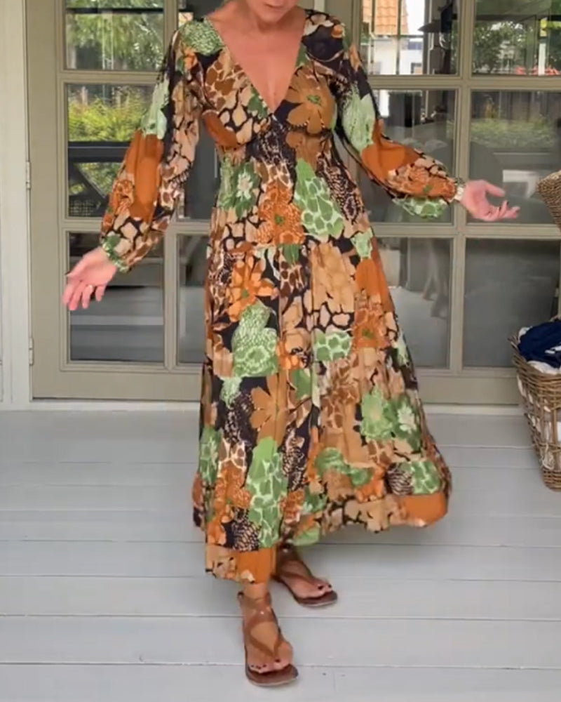 Robe imprimée manches longues col V