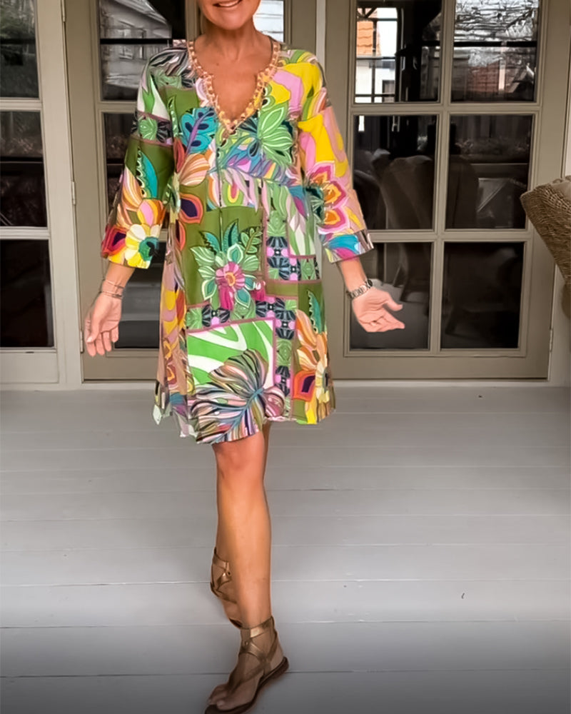 Robe décontractée à imprimé fleurs et herbes