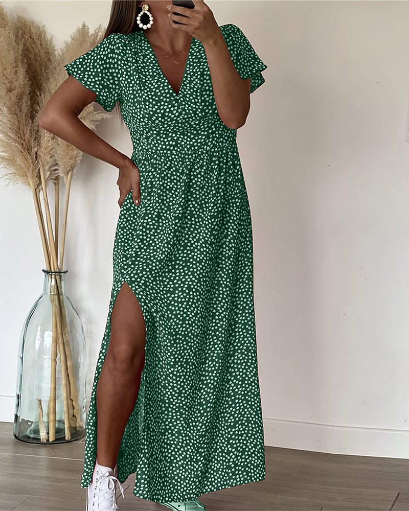 Robe longue imprimée à encolure en V