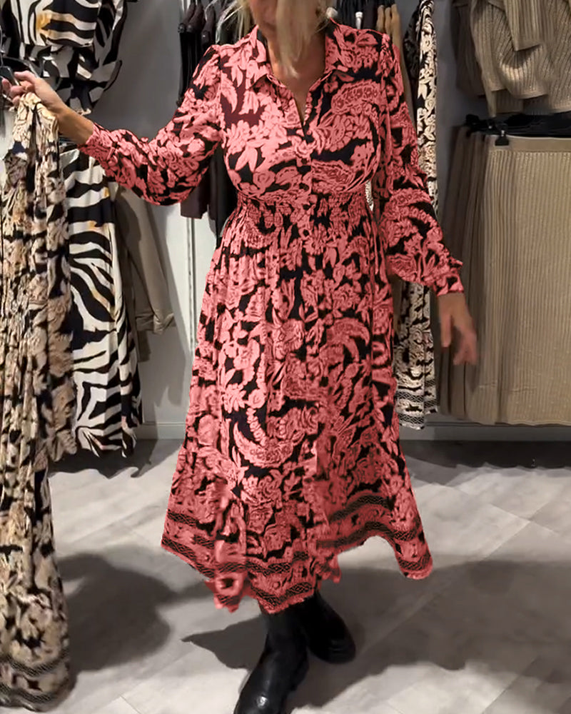 Robe De Mode À Col À Revers Imprimée