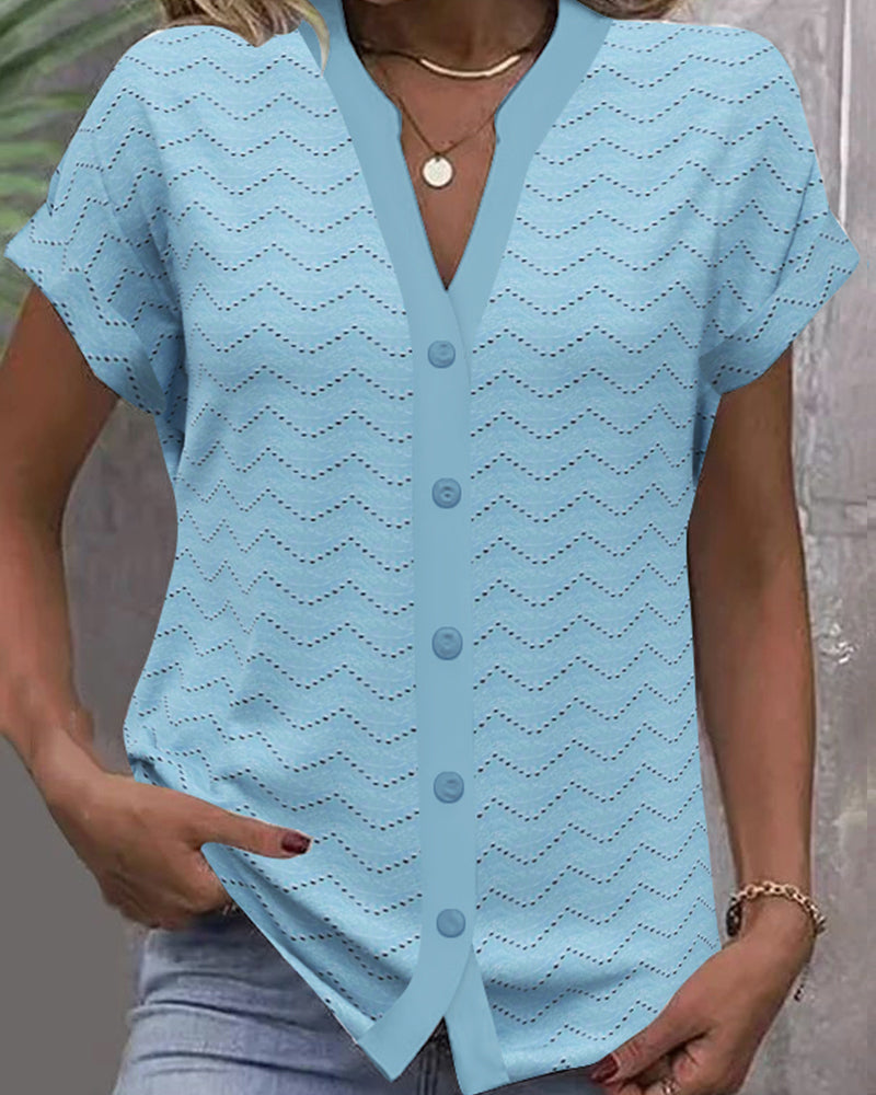 T-shirt Col En V Creux Manches Courtes