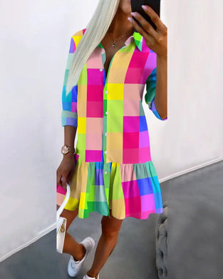 Robe chemise à carreaux colorés