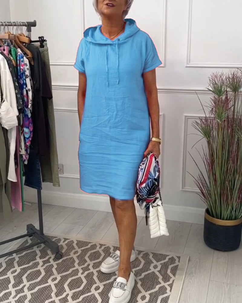 Robe décontractée à capuche et manches courtes