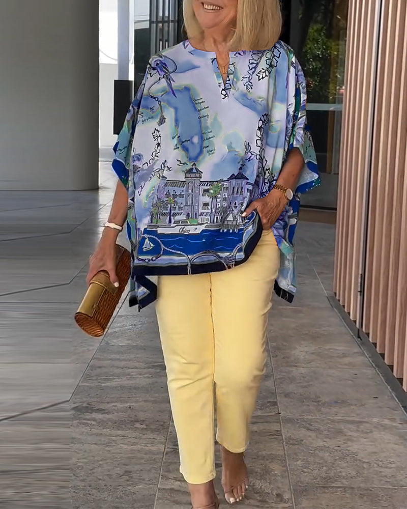Blouse Manche Chauve-Souris Imprimé