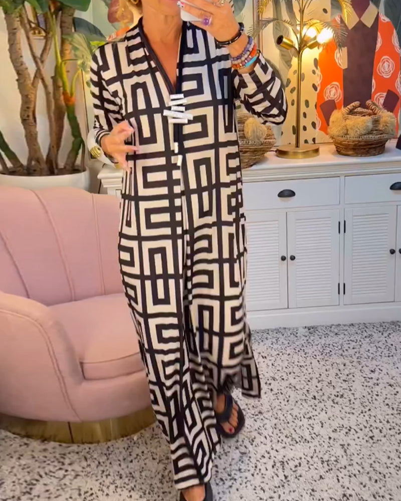 Robe à imprimé géométrique et col en V