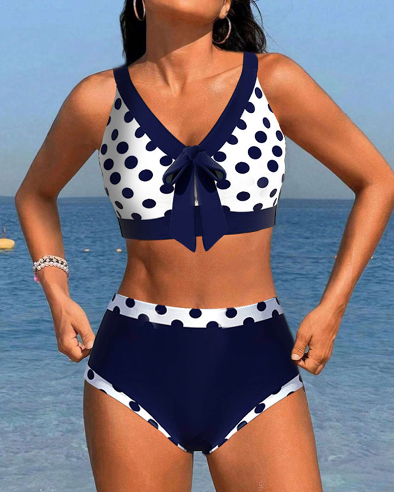 Bikinis taille haute patchwork à pois