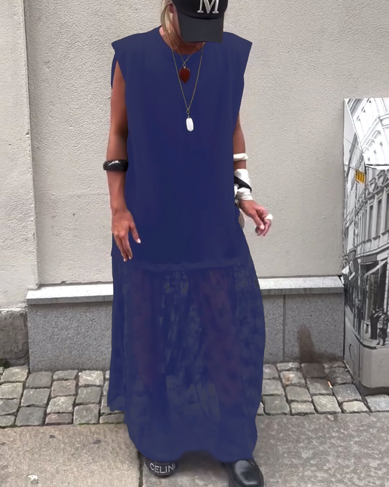 Robe sans Manches en Mesh et Patchwork