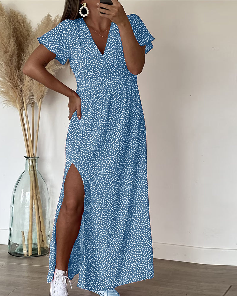 Robe longue imprimée à encolure en V