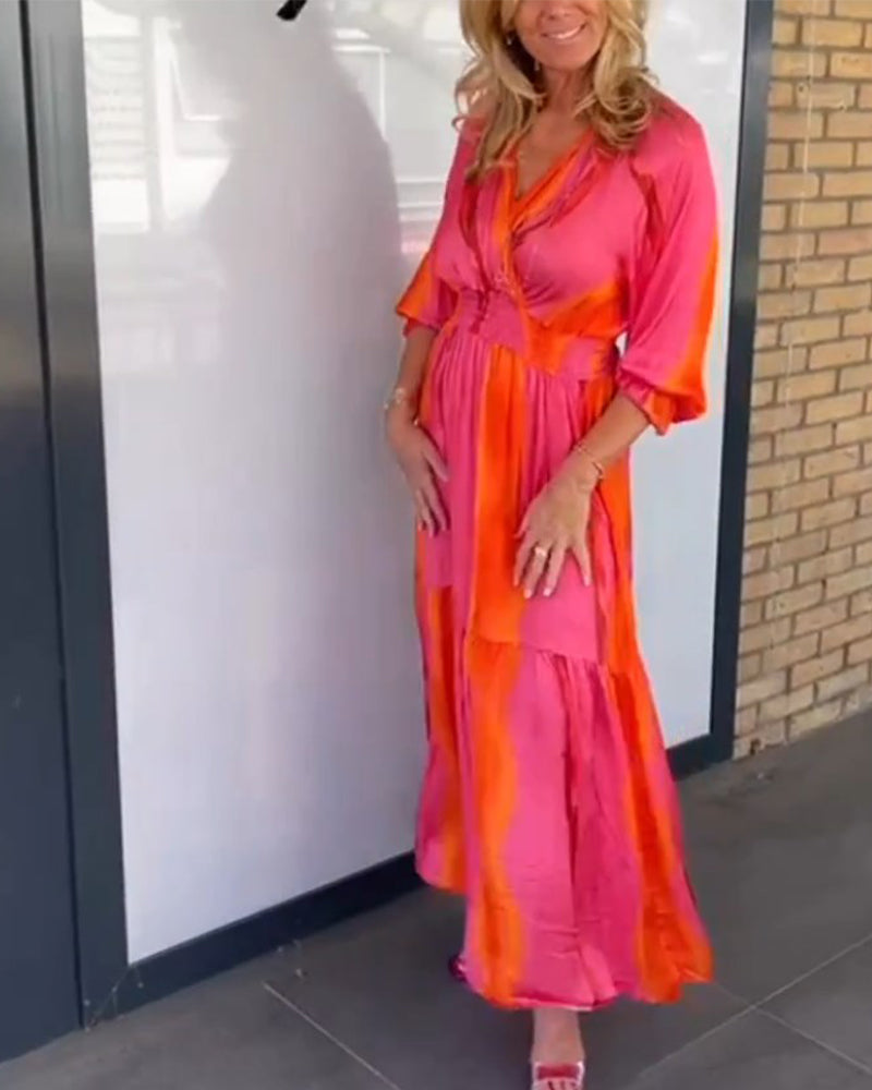 Robe manches 3/4 col v