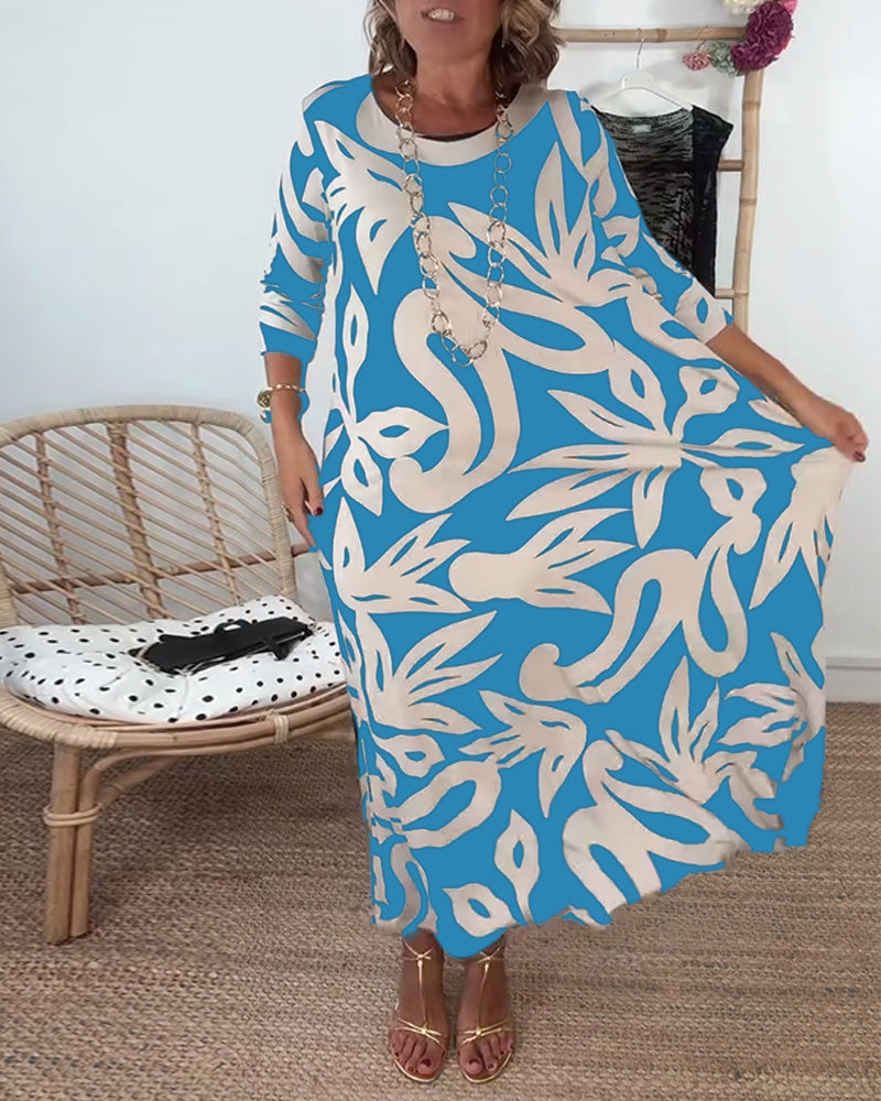 Robe À Col Rond Et Manches Longues Imprimée