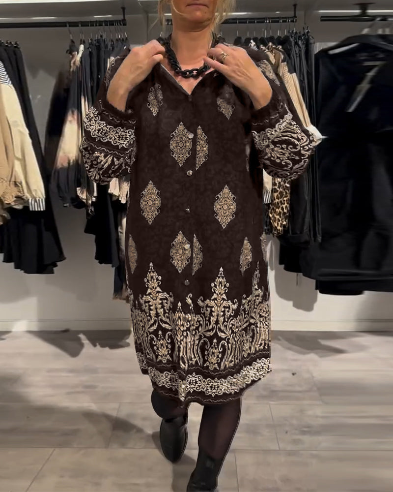 Robe à imprimé vintage boutonnée à revers