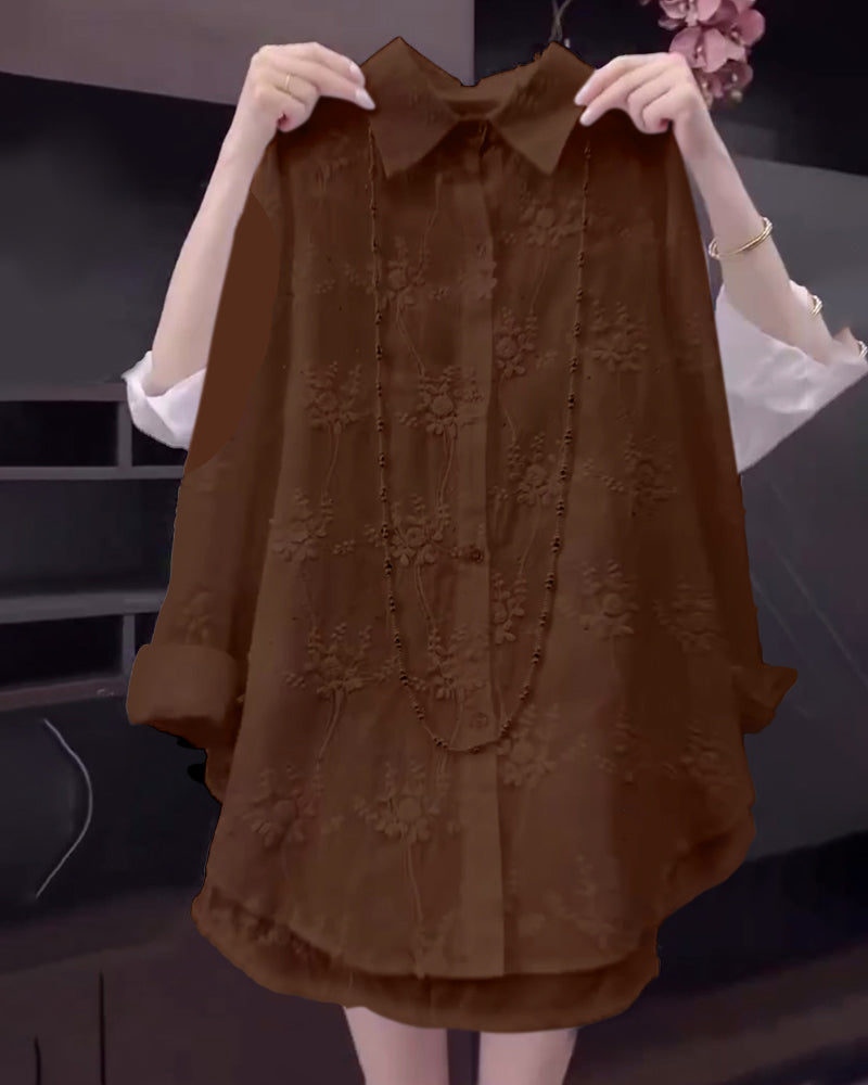 Chemise Uni Brodée Épaules Tombées