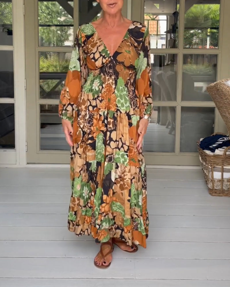 Robe imprimée manches longues col V